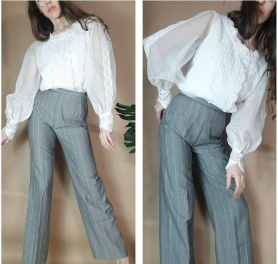 Vintage 60s 70s White Poet Hippie Blouse m l