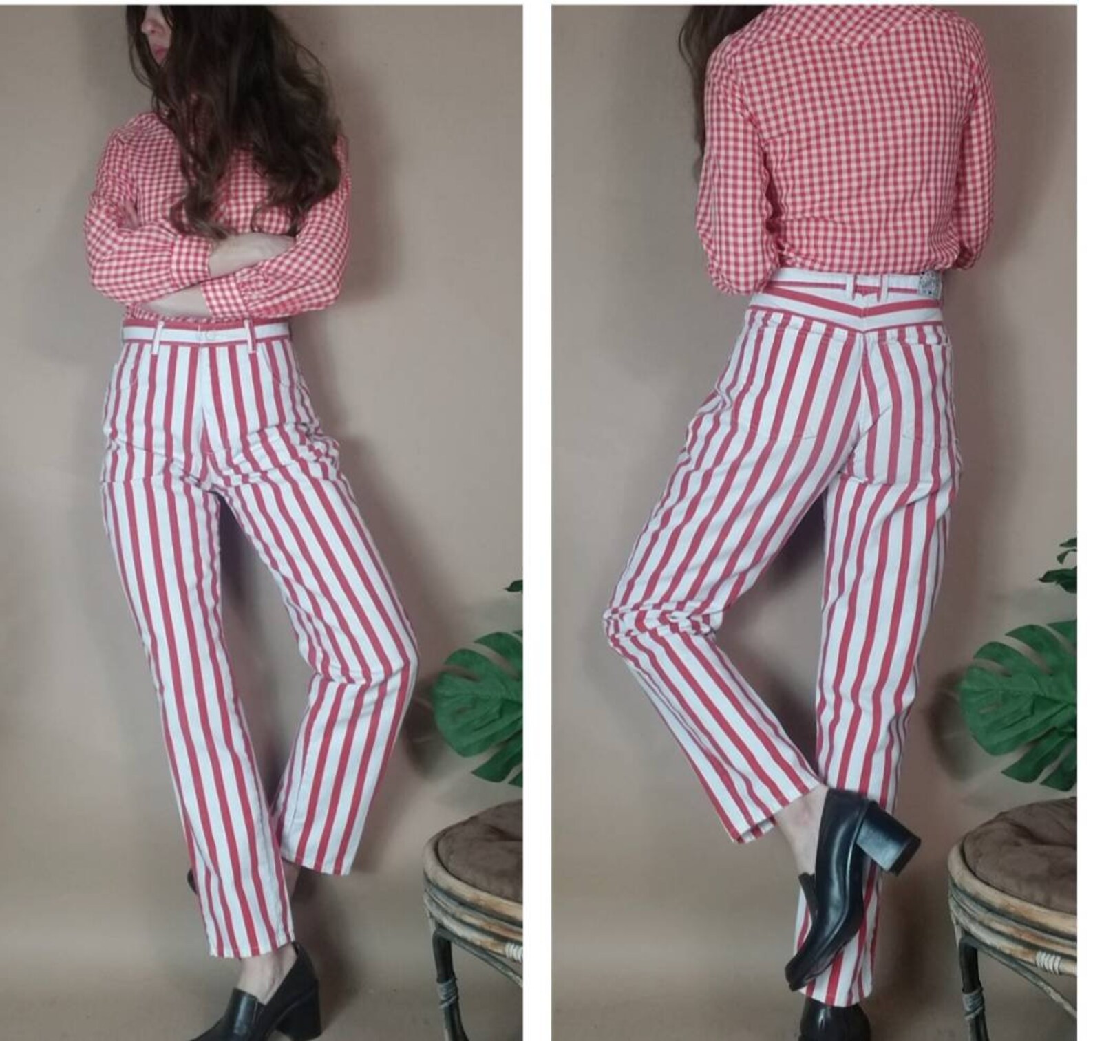 Vintage 80s Striped Pants Red White Brittania Mom Jean Fit | Etsy