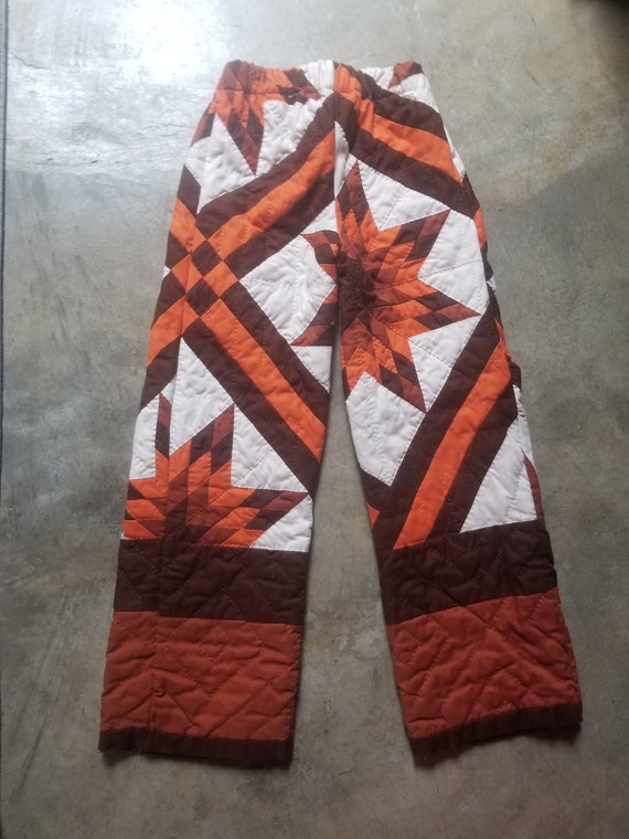 Vintage 70s Quilt Pants Handmade Quilted Pant xs s - image 7