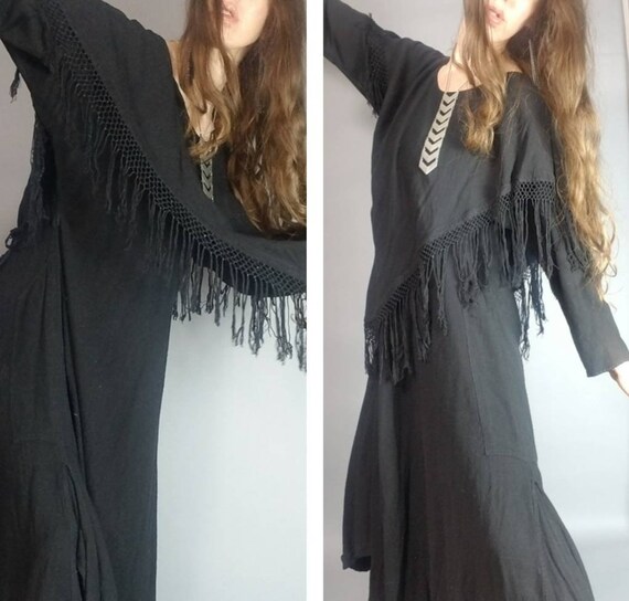 Vintage 80s 90s Moroccan Dress Black Drapey Bohem… - image 7