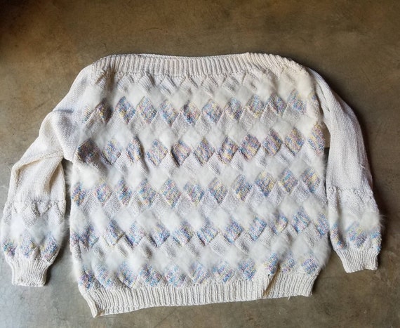 Vintage 80s Sweater Soft Colors Pastel Mohair Chu… - image 6