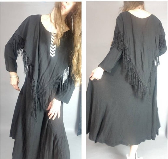 Vintage 80s 90s Moroccan Dress Black Drapey Bohem… - image 2