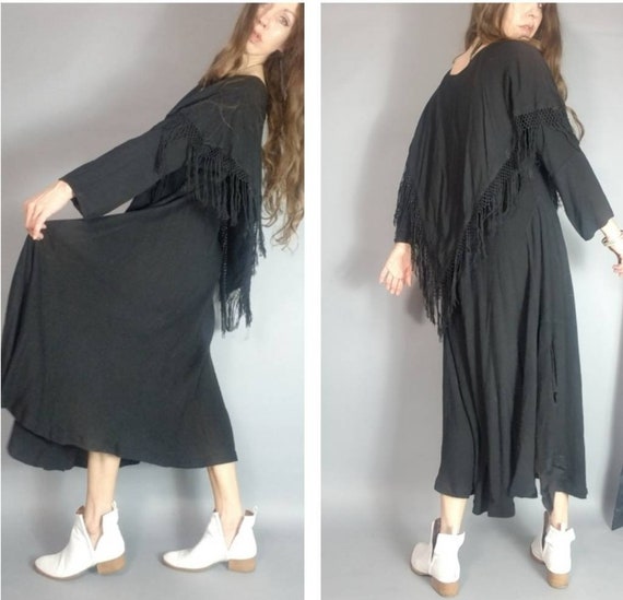 Vintage 80s 90s Moroccan Dress Black Drapey Bohem… - image 4