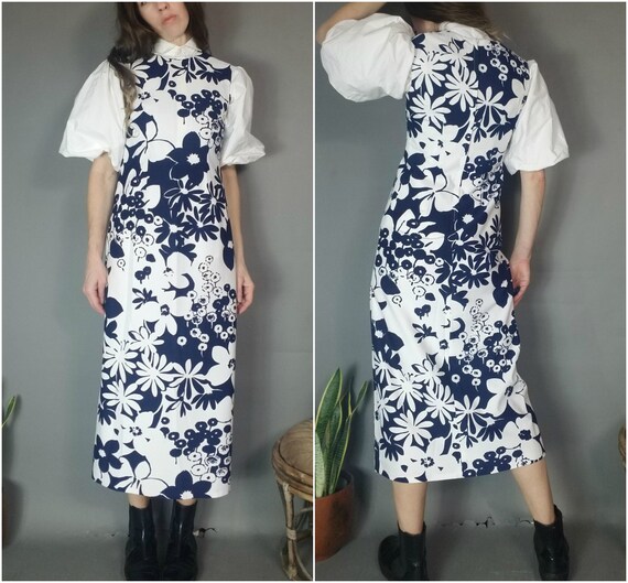 Vintage 60s 70s Floral Dress Sleeveless Sheath s m - image 4