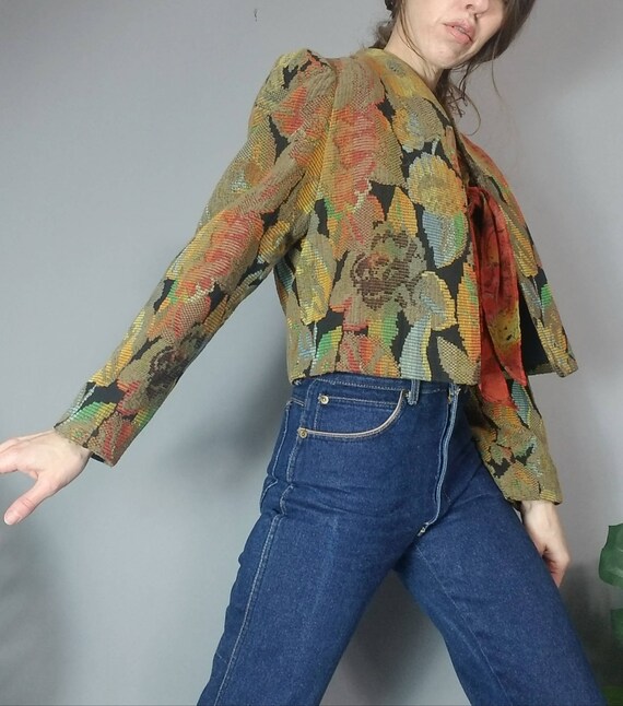 Vintage Tapestry Jacket 80s Floral Embroidered Ja… - image 2