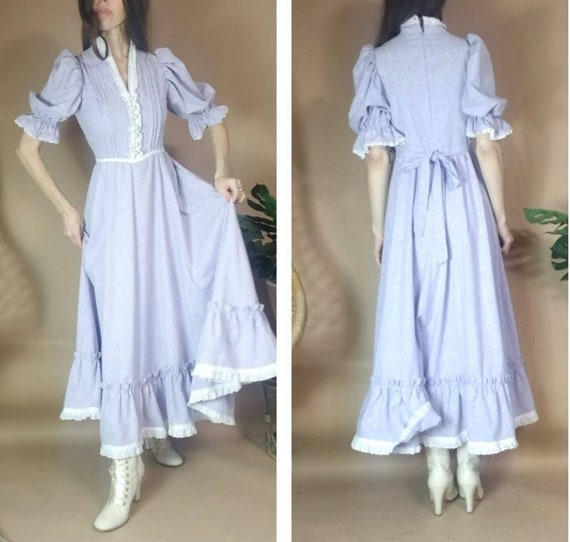 Vintage 70s 80s Puff Sleeve Prairie Dress s m