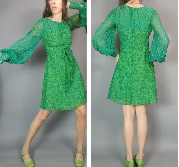 Vintage 60s Mod Green Dress s - image 5