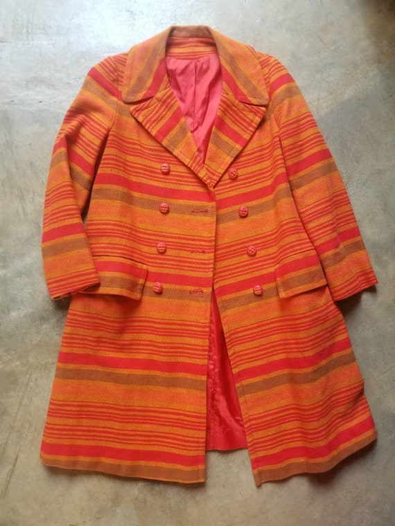 Vintage 60s 70s Mod Striped Coat s - image 8