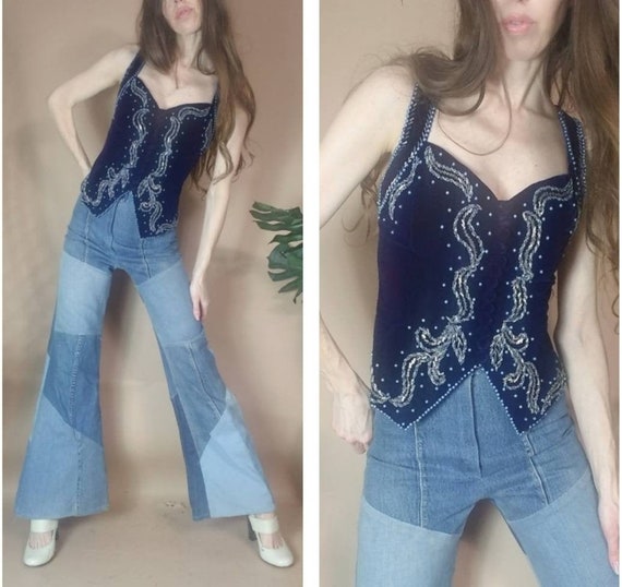 Vintage Velvet Vest Embellished Beaded Bohemian Wa