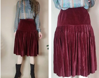 Vintage 80s Blood Red Velvet Designer Skirt xs s