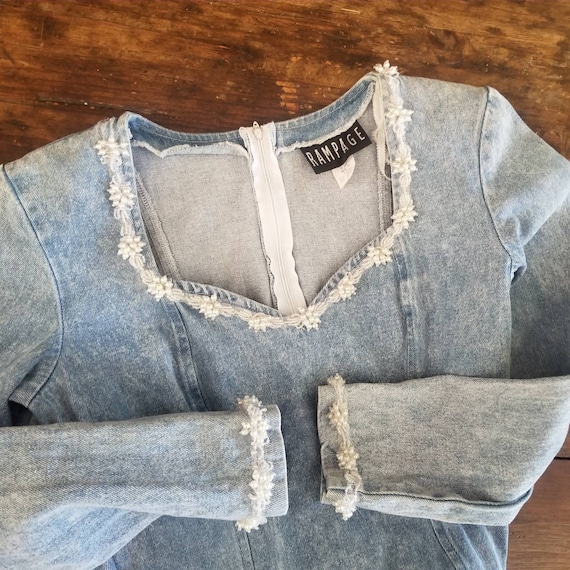 Vintage 80s 90s Denim Dress Rampage Light Wash Je… - image 7