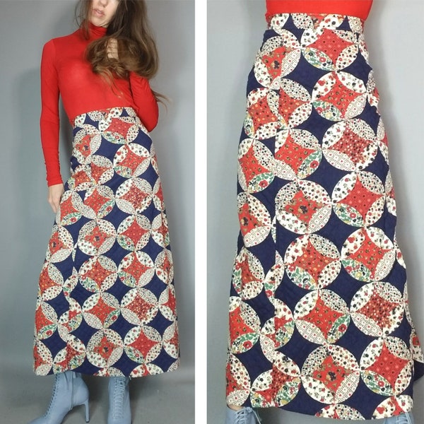 Vintage 60s 70s Quilted Skirt xs