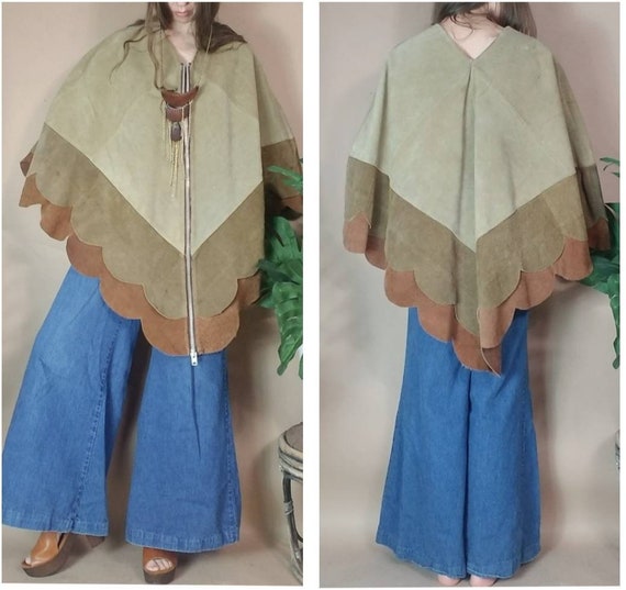 Vintage 70s Suede Hippie Cape Ombre Tan Brown Cape