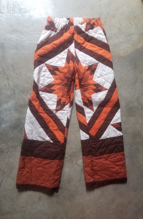 Vintage 70s Quilt Pants Handmade Quilted Pant xs s - image 6