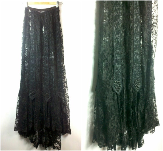 Gothic Heroine Antique Black Lace Maxi Skirt Xxs Xs Etsy