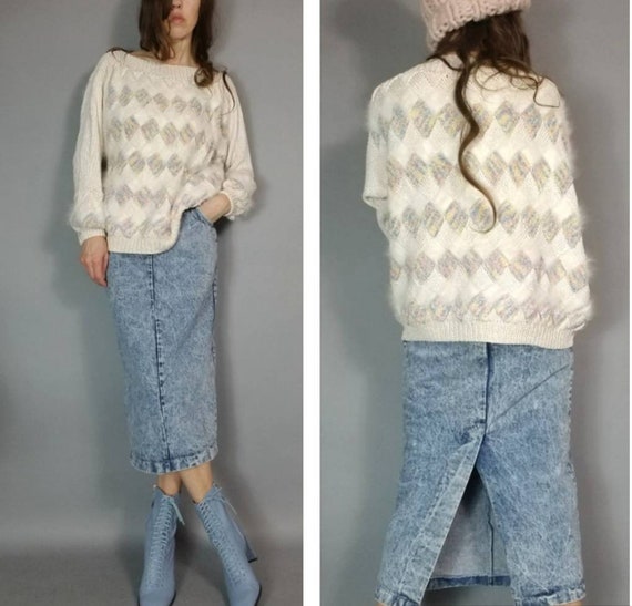 Vintage 80s Sweater Soft Colors Pastel Mohair Chu… - image 2