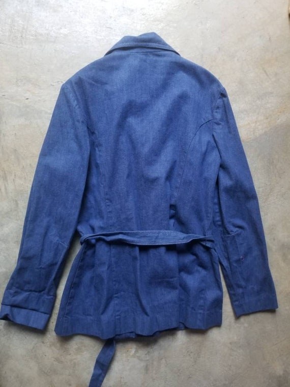 Vintage 70s Jean Jacket Denim Chore Coat Tie Wais… - image 5