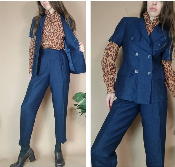 Vintage 80s 90s Pant Suit Short Sleeve Petite Trou