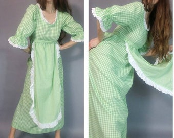 Vintage 60s 70s Homespun Gingham Dress m