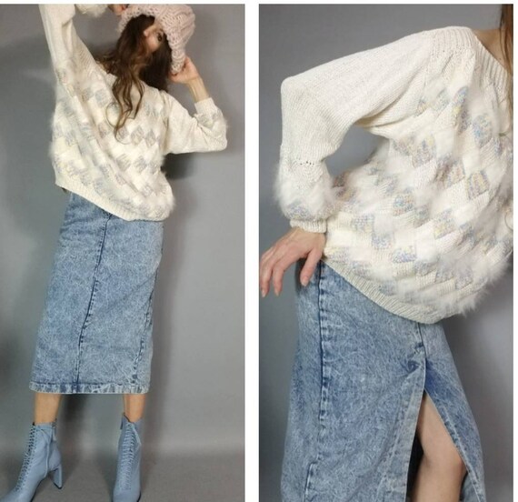 Vintage 80s Sweater Soft Colors Pastel Mohair Chu… - image 3