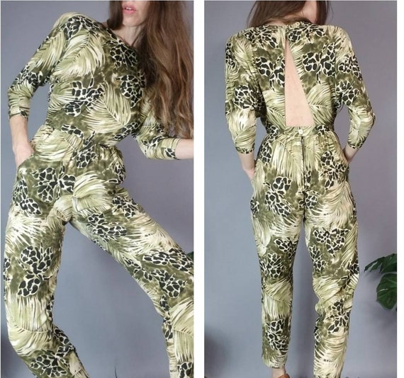 Vintage 80s 90s Jumpsuit Jungle Safari petite xs s