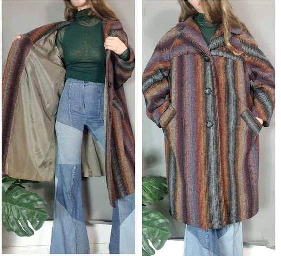 Vintage Coat Blanket Coat of Many Colors 80s s m l