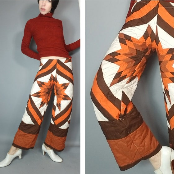 Vintage 70s Quilt Pants Handmade Quilted Pant xs s - image 1