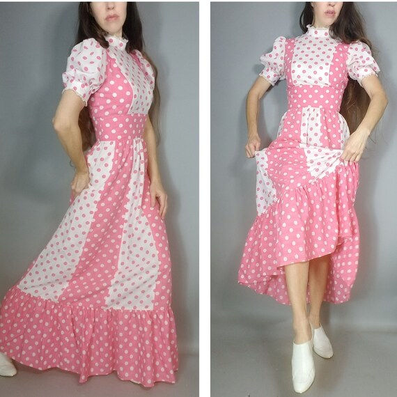 Vintage 70s Dress Pink White Polka Dot s - image 6
