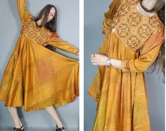 Vintage 90s Ethnic Dress Handmade Embellished Ombre m