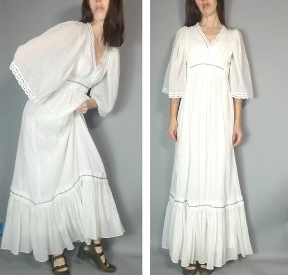 Vintage 70s White Dress Bohemian Angel Sleeve Gauze Dress Xs S - Etsy Canada