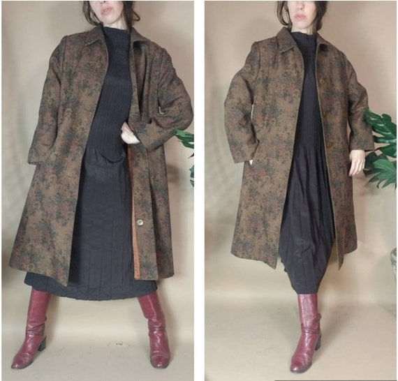 Vintage 90s Coat Tapestry Floral Earthy Brown Coat