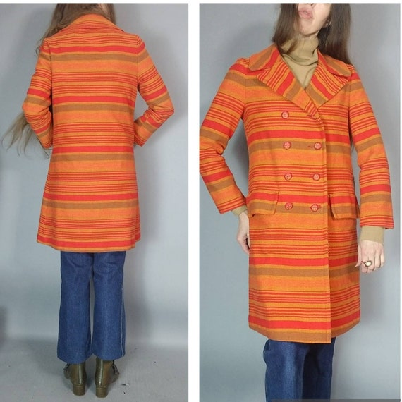 Vintage 60s 70s Mod Striped Coat s - image 5