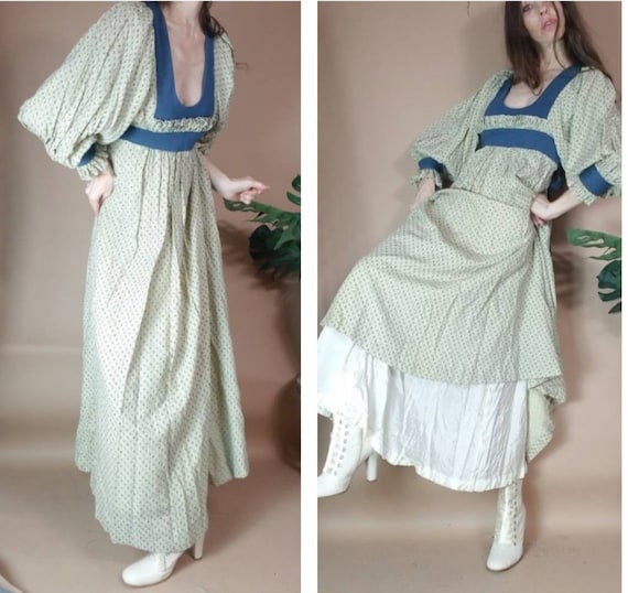 Vintage 70s Gina Fratini Dress Romantic Balloon Sl