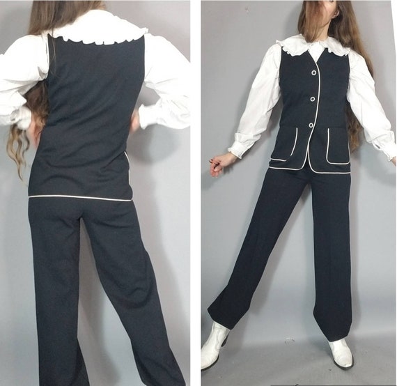 Vintage 60s Set Black and White Vest Pant Suit Se… - image 8