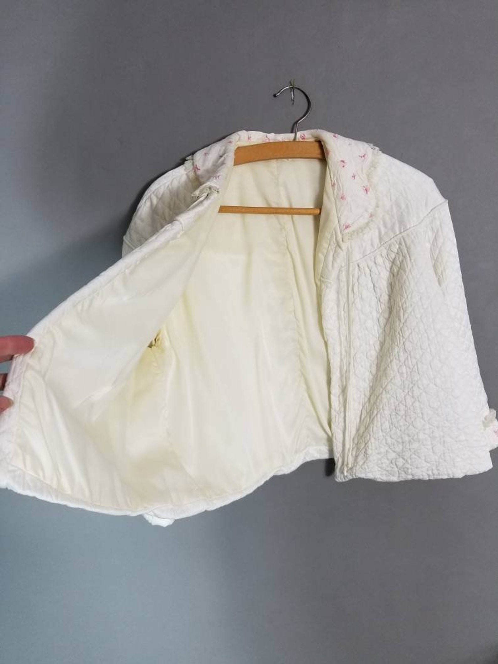 Vintage 60s Tender Bed Jacket White Quilted Rosebud Trim Crop | Etsy