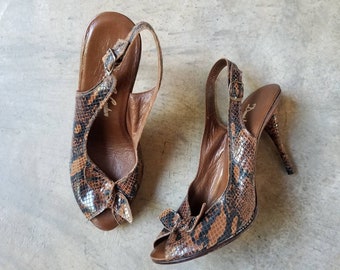 Vintage Reptile Peep Toe Slingback Heels