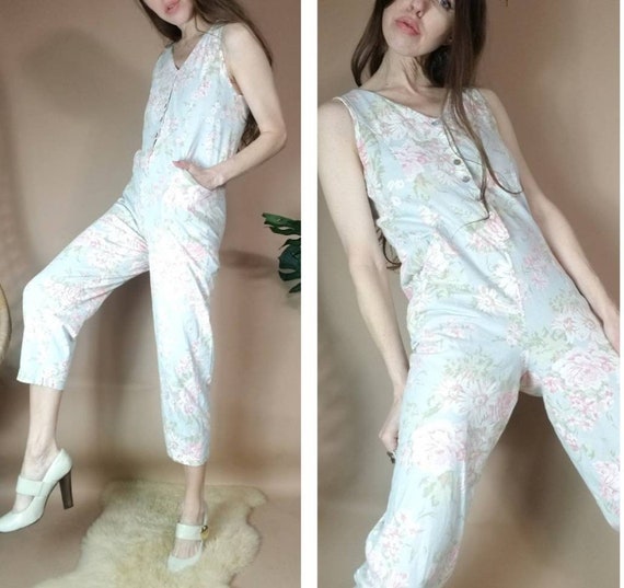 Vintage 80s 90s Laura Ashley Jumpsuit Pale Floral