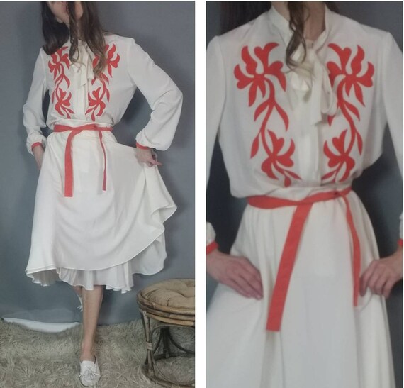 Vintage 70s Two Piece Matching Blouse Skirt Set