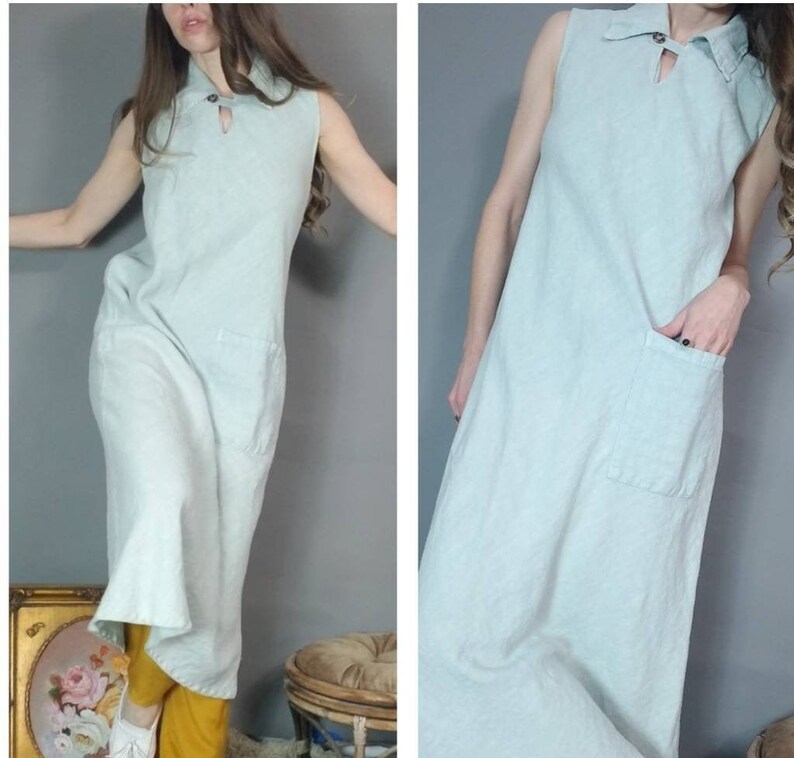 mint green linen dress