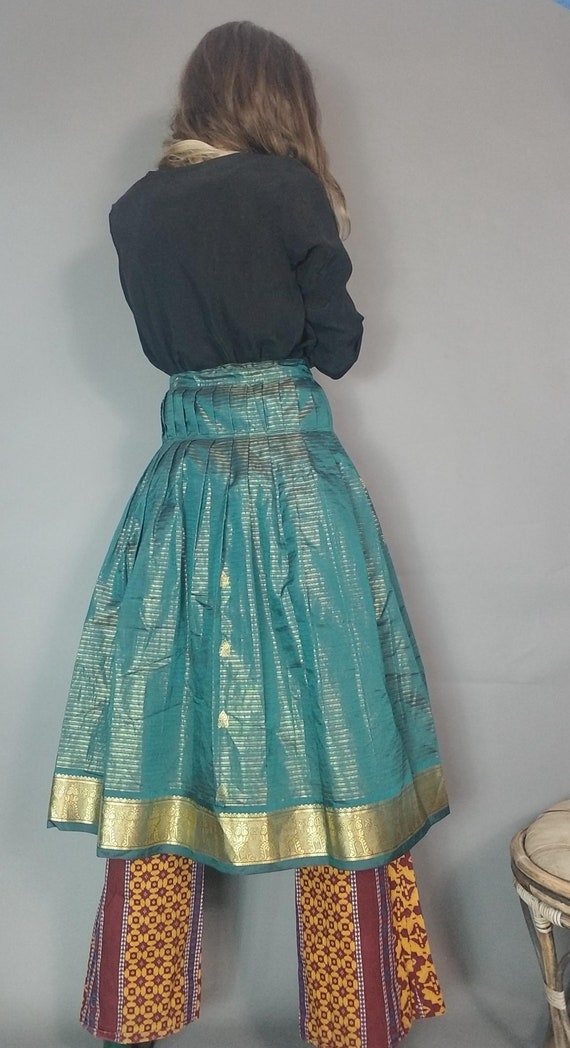 90s Vintage Boho Skirt Green Gold Full Skirt Meta… - image 2