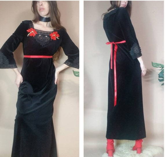 Vintage 60s 70s Dress Witchy Velvet Bohemian Hippi
