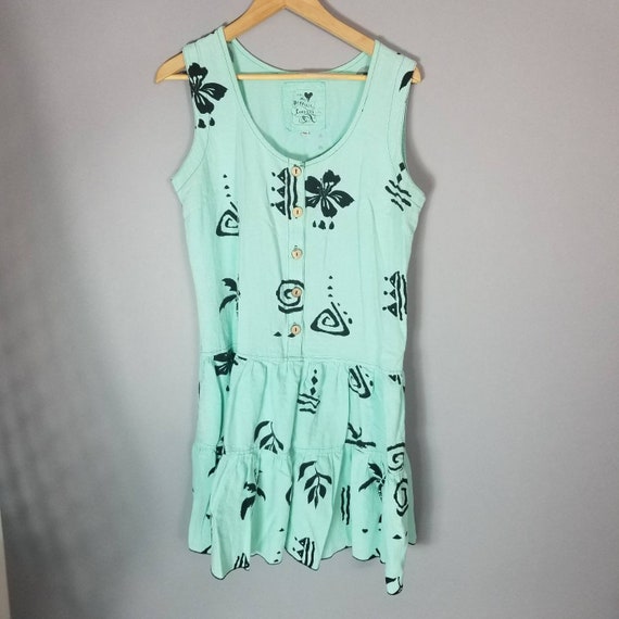 Vintage 80s 90s Cotton Print Sea Foam Dress s m - image 4