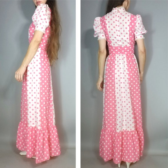 Vintage 70s Dress Pink White Polka Dot s - image 7