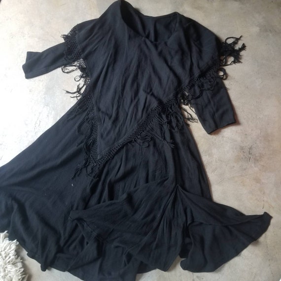 Vintage 80s 90s Moroccan Dress Black Drapey Bohem… - image 9