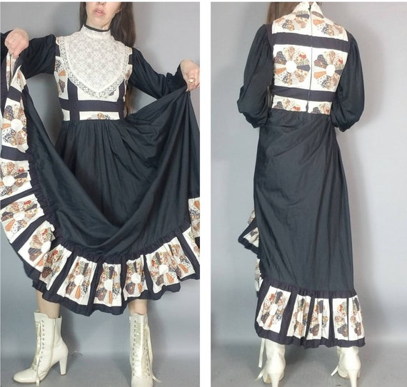Vintage 70s Patchwork Quilt Print Sleeveless Dres… - image 3