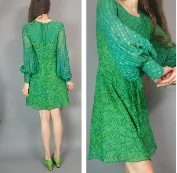 Vintage 60s Mod Green Dress s - image 6