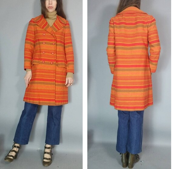 Vintage 60s 70s Mod Striped Coat s - image 4