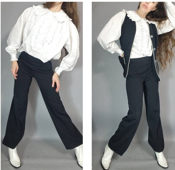 Vintage 60s Set Black and White Vest Pant Suit Se… - image 3