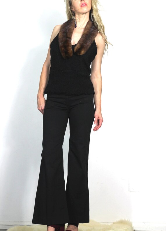 Vintage Fur Collar Trim Boucle Halter Top