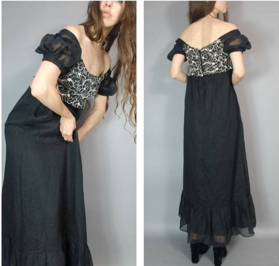 Vintage 70s Dress Puff Sleeve Bohemian Trivia by … - image 1